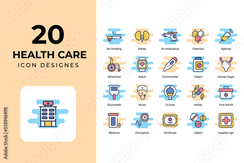 Health care icons set vector design