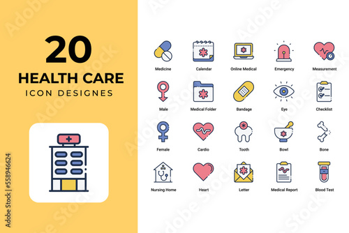 Health care icons set vector design