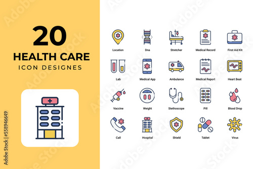 Health care icons set vector design