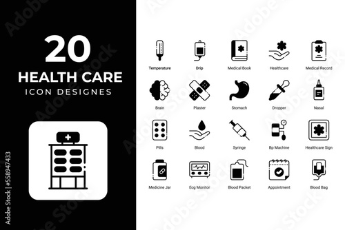 Health care icons set vector design