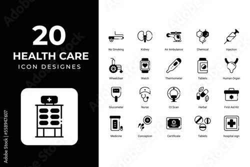 Health care icons set vector design