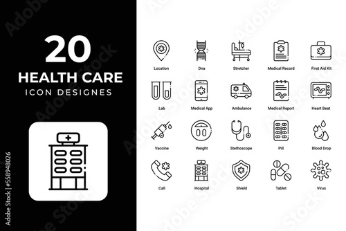 Health care icons set vector design