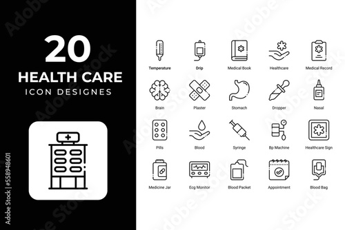 Health care icons set vector design