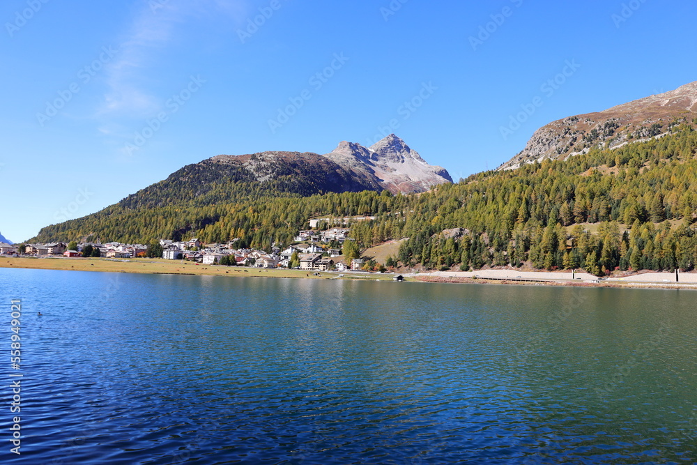 The Lake Silvaplana is a lake in the Upper-Engadine valley of Grisons in Switerland The Lake Silvaplana is a lake in the Upper-Engadine valley of Grisons in Switerland