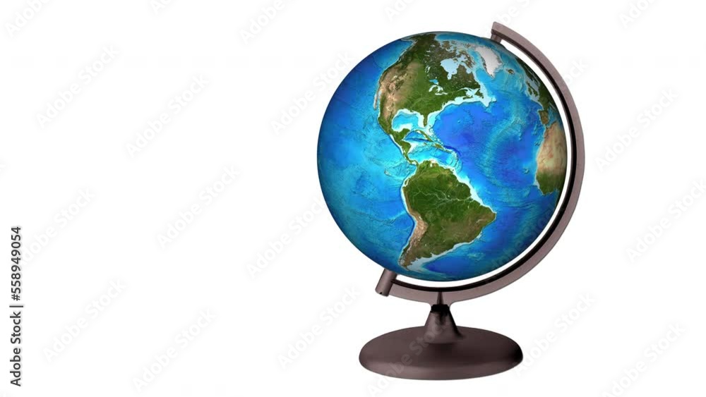 3d animation of the earth globe rotating. Planet earth model spinning on base isolated on white background.Alpha channel.3d rendering. 3d animation of the earth globe rotating. Planet earth model spinning on base isolated on white background.Alpha channel.3d rendering.