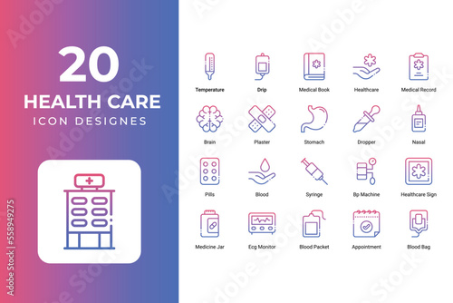 Health care icons set vector design