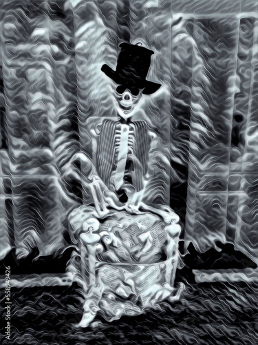 a ghostly skeleton with cylinder hat