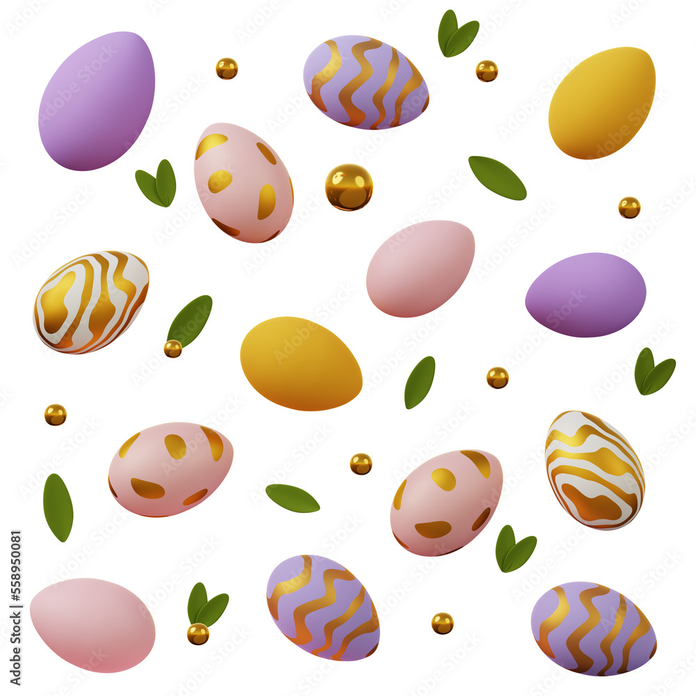 Pattern 3d Easter eggs on a transparent background