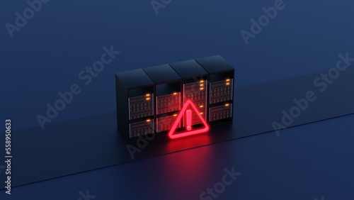 theft and ciphering of data from servers using ransomware, server security breach warning, 3d rendering photo