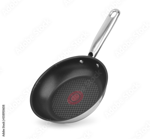 Teflon frying pan isolated on white background photo