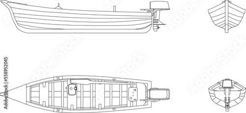 hand drawn sketch drawing of a vector illustration of wooden fishing boat