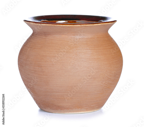 Ceramic baking pot on white background isolation