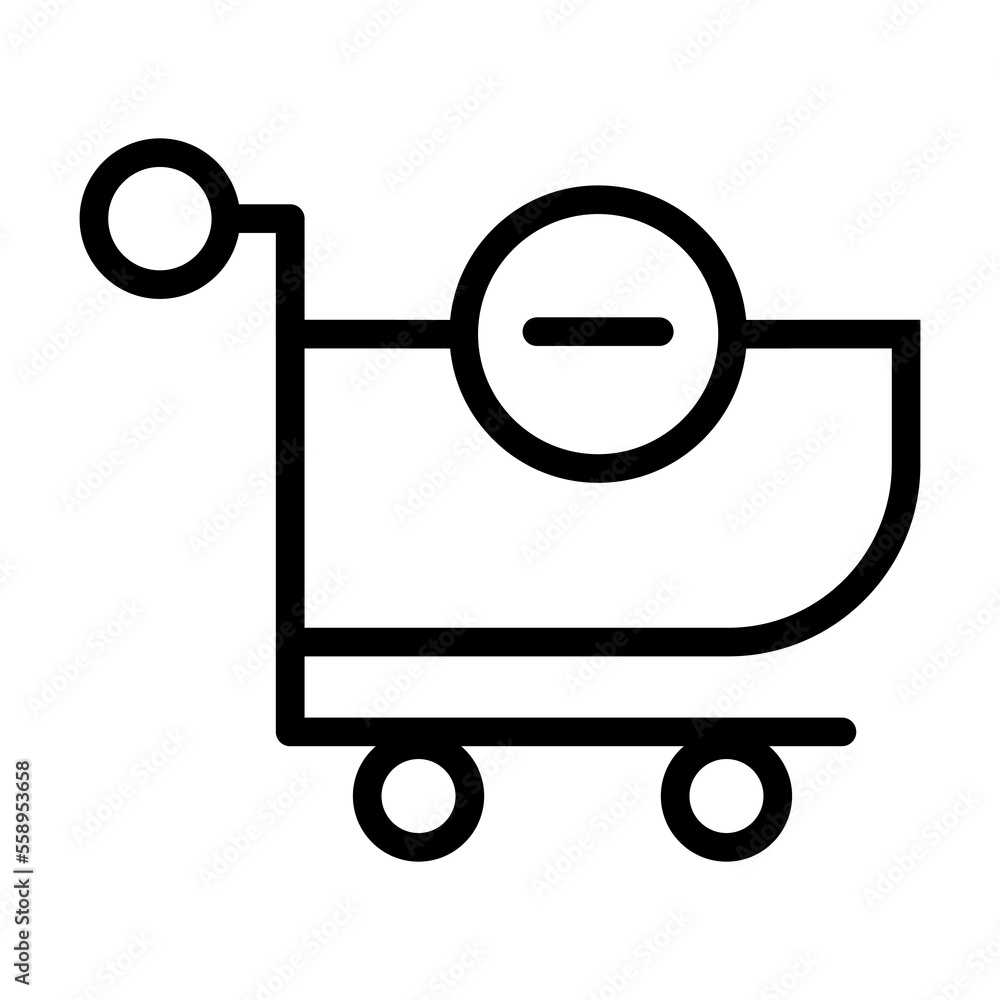 Delete from cart icon line isolated on white background. Black flat thin icon on modern outline style. Linear symbol and editable stroke. Simple and pixel perfect stroke vector illustration Delete from cart icon line isolated on white background. Black flat thin icon on modern outline style. Linear symbol and editable stroke. Simple and pixel perfect stroke vector illustration