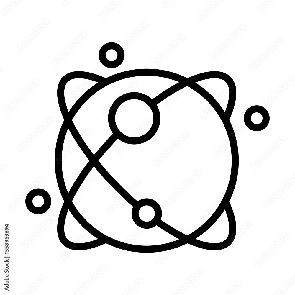 Planet with satellite icon line isolated on white background. Black ...