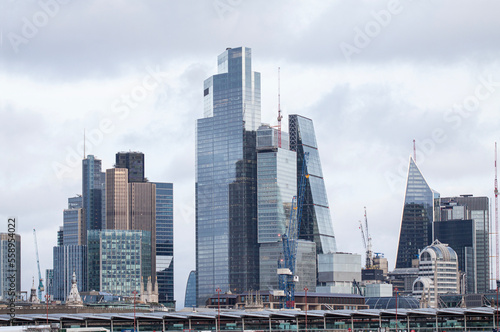 London skyline business and banking area with modern skyscrapers.