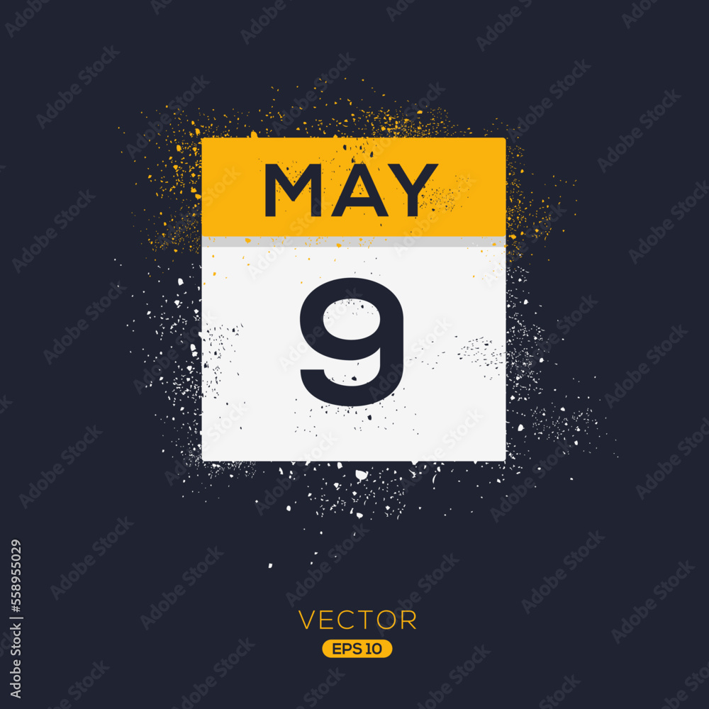 Creative calendar page with single day (9 May), Vector illustration.
