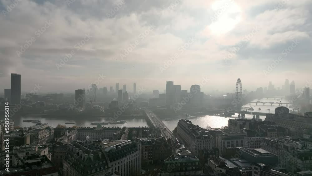 London city center aerial drone view, 4k, United Kingdom London city center aerial drone view, 4k, United Kingdom