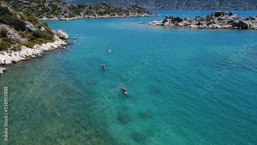 People are kayaking on sea. Kekova, Simena. Antalya 