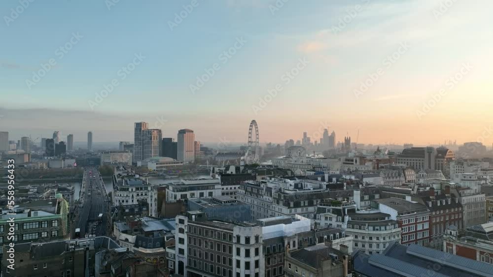 London city center aerial drone view, 4k, United Kingdom London city center aerial drone view, 4k, United Kingdom