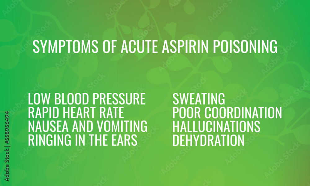 symptoms of acute aspirin poisoning. Vector illustration for medical