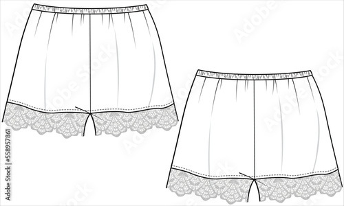 LACY NIGHTWEAR SHORTS FRONT AND BACK IN VECTOR FILE