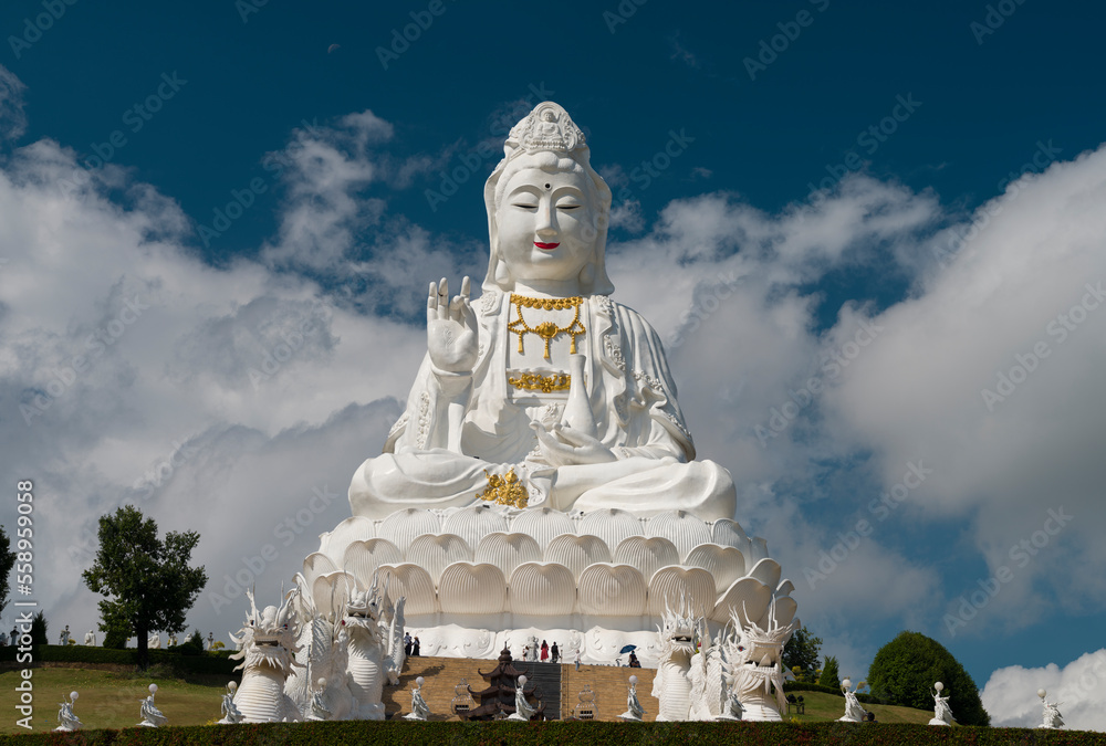Fototapeta premium Thailand the biggest Guanyin statue in Chinese temple wat Huay Pla Kang at Chiang Rai. Northern Thailand's top tourist travel destinations. Chiang Rai province