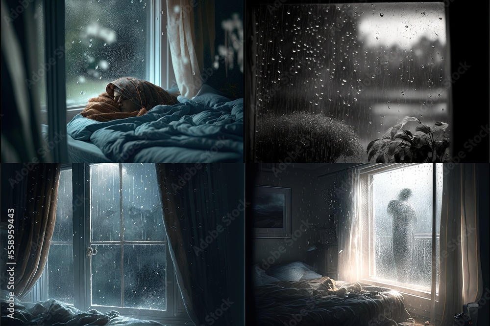 a painting of a person sleeping in a bed in a room with a window and a ...