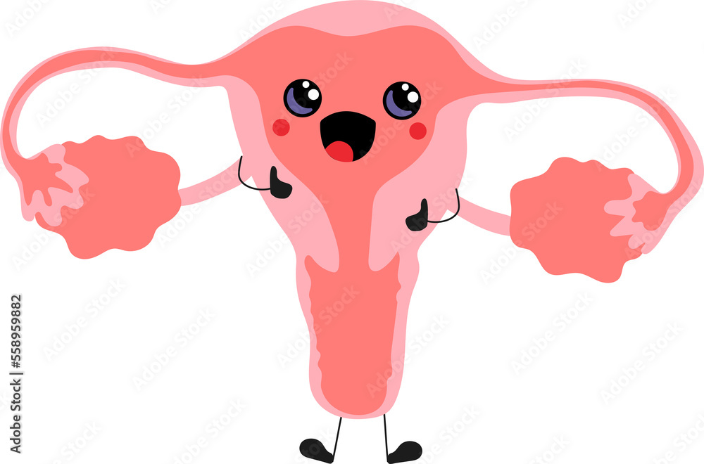 Cute kawaii funny mascot organ character female reproductive system ...