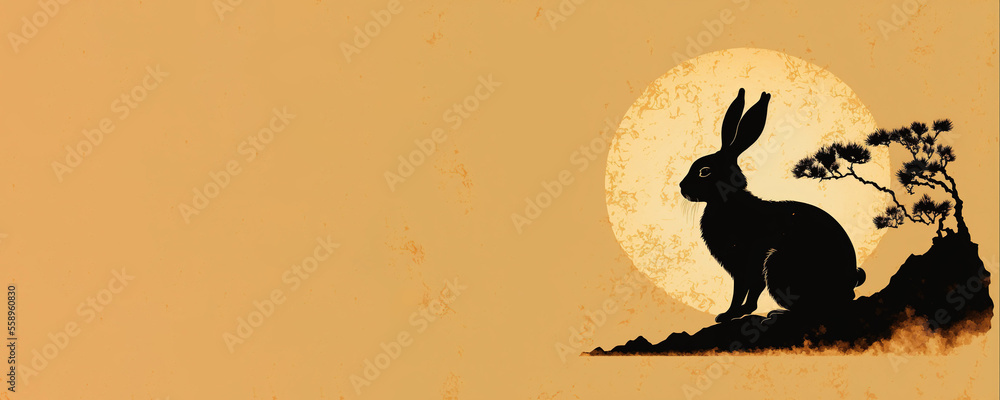Fototapeta premium Banner with the silhouette of a rabbit, the water rabbit, chinese new year