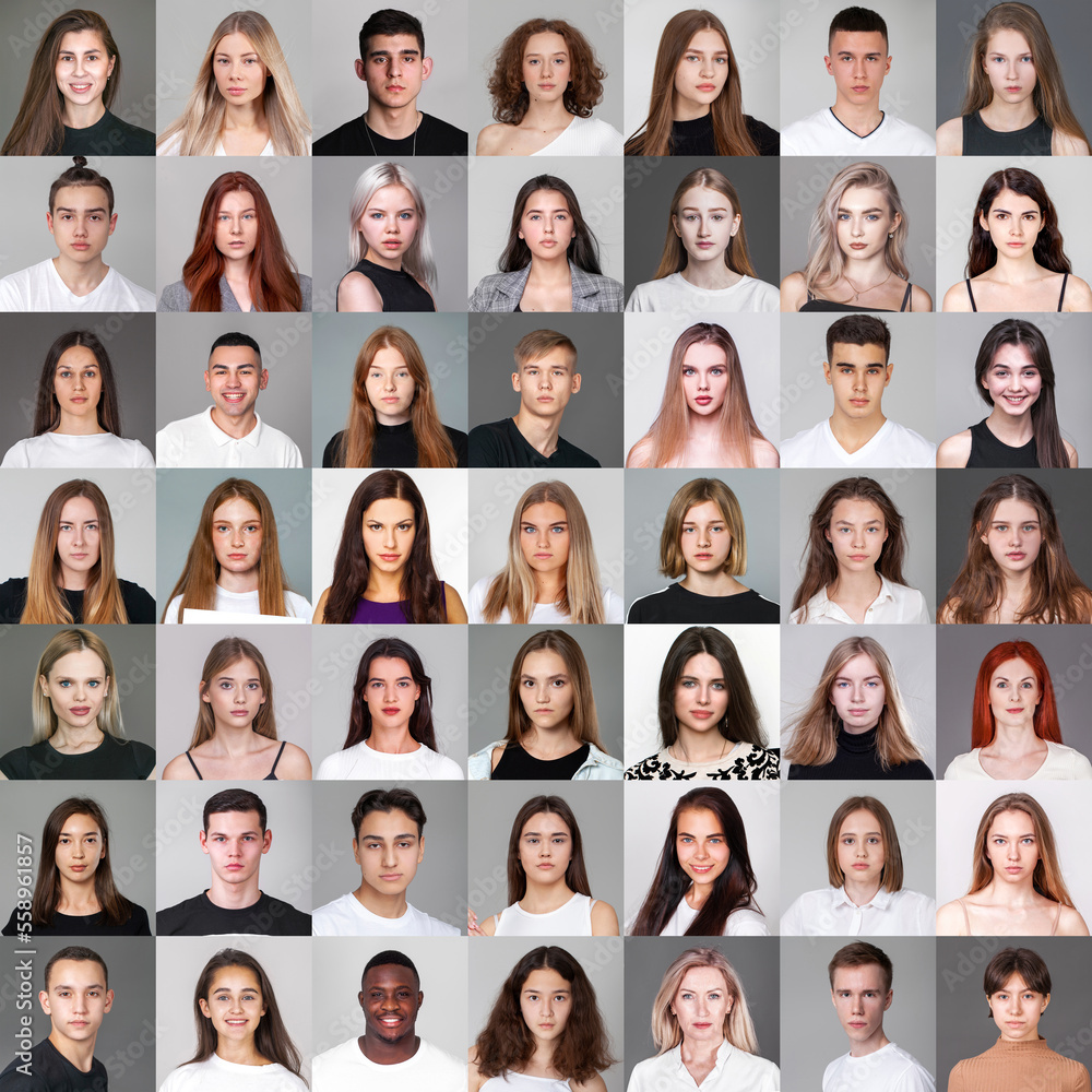 Collage of portraits of real people of different ages and genders Collage of portraits of real people of different ages and genders