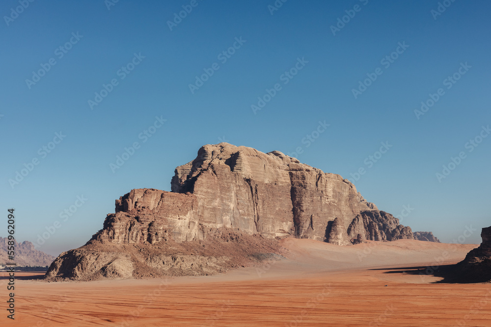 Wadi Rum mountains and desert landscape in Jordan Wadi Rum mountains and desert landscape in Jordan