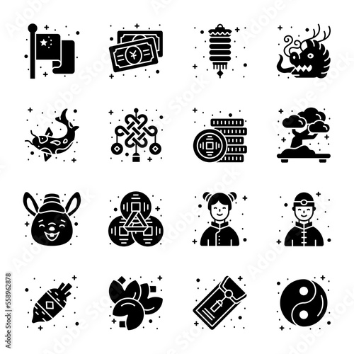 Chinese new year and culture icons set in modern design style, easy to use and editable vectors