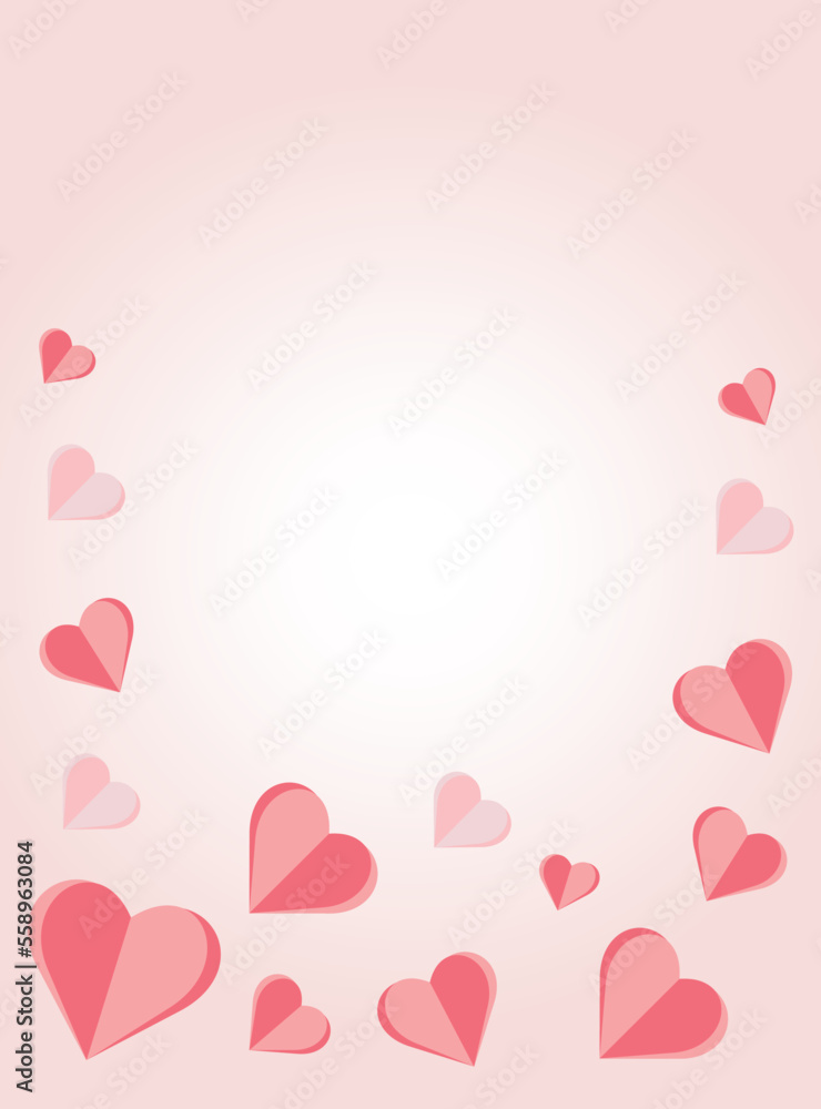 Pink flying hearts.Vector illustration. Paper decorations for Valentine's Day.