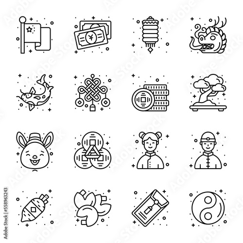 Chinese new year and culture icons set in modern design style, easy to use and editable vectors