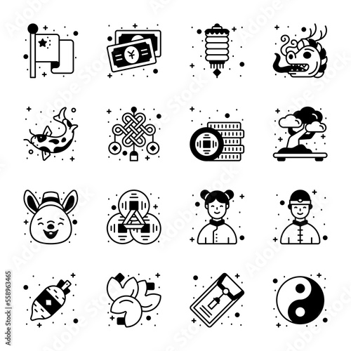 Chinese new year and culture icons set in modern design style, easy to use and editable vectors