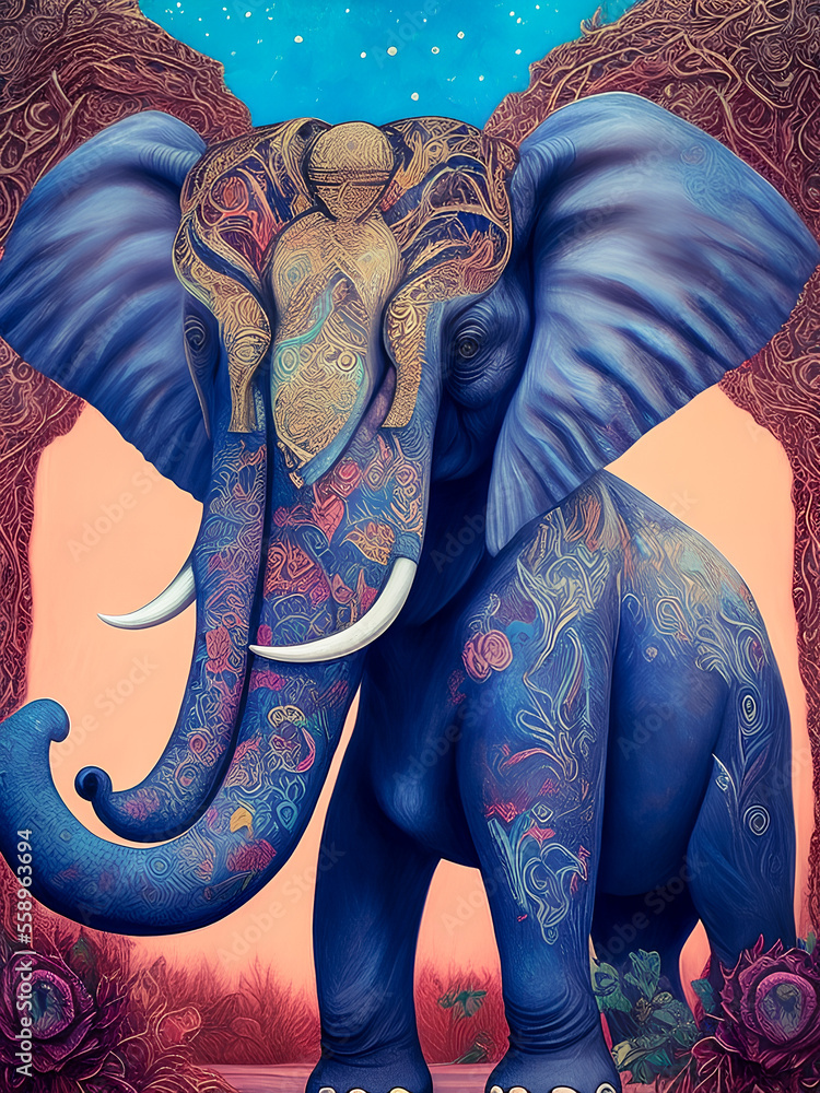 Obraz premium The majestic elephant is portrayed in a stylized, abstract manner, making for a unique and striking image. Generative AI