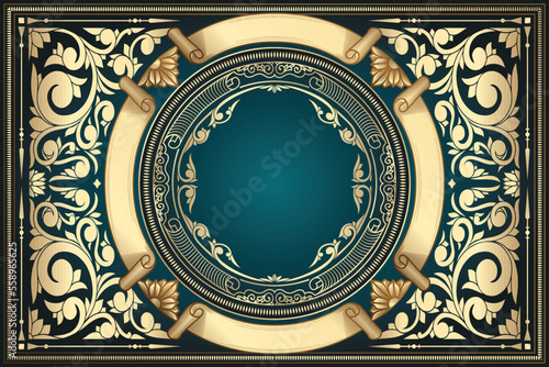 Golden ornate art deco vintage blank card