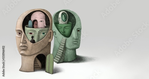 Photography Conceptual art of think, brain mind, mental health, spiritual, soul and psychology