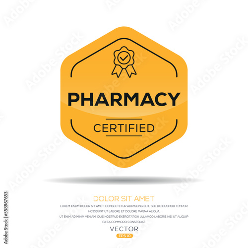 Creative (Pharmacy) Certified badge, vector illustration.
