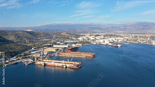 Aerial drone photo of shipyard in Elefsina, Attica, Greece