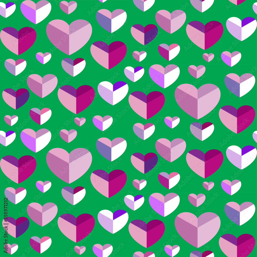 Vector seamless love symbol half-drop pattern, with stylish hearts  