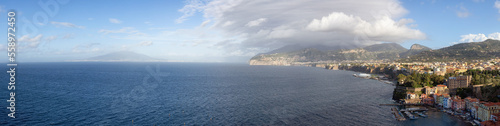Rocky Coast and Homes in Touristic Town, Sorrento, Italy. Amalfi Coast. Aerial Panorama