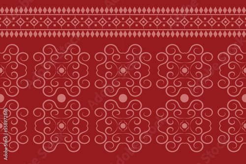 Ethnic fabric pattern geometric style. Sarong Aztec Ethnic oriental pattern traditional Crimson red background. Abstract,vector,illustration. use for texture,clothing,wrapping,decoration,carpet.