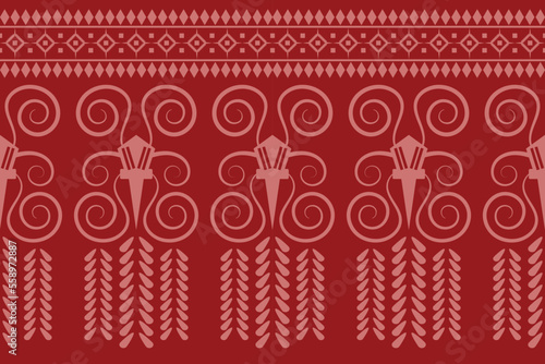 Ethnic fabric pattern geometric style. Sarong Aztec Ethnic oriental pattern traditional Crimson red background. Abstract,vector,illustration. use for texture,clothing,wrapping,decoration,carpet.