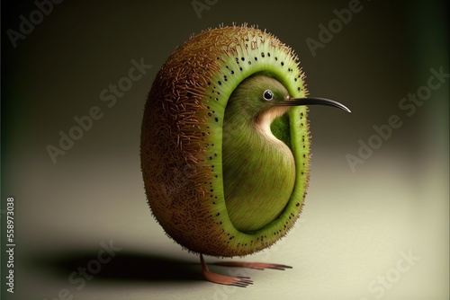 Created with Generative AI technology. Kiwi fruit and bird inside with seeds © koldunova_anna