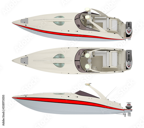 sport yacht side and top view isolated. 3d rendering © i-element