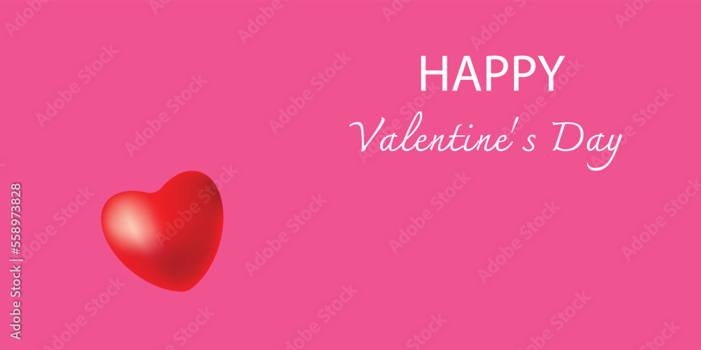 Happy Valentine's day poster or voucher with red heart on pink background.