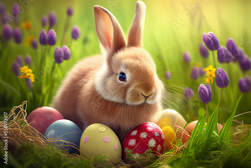 Easter bunny sits in the me...