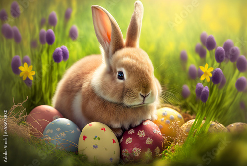 Easter bunny sits in the me...