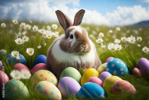 Easter bunny sits in the me...